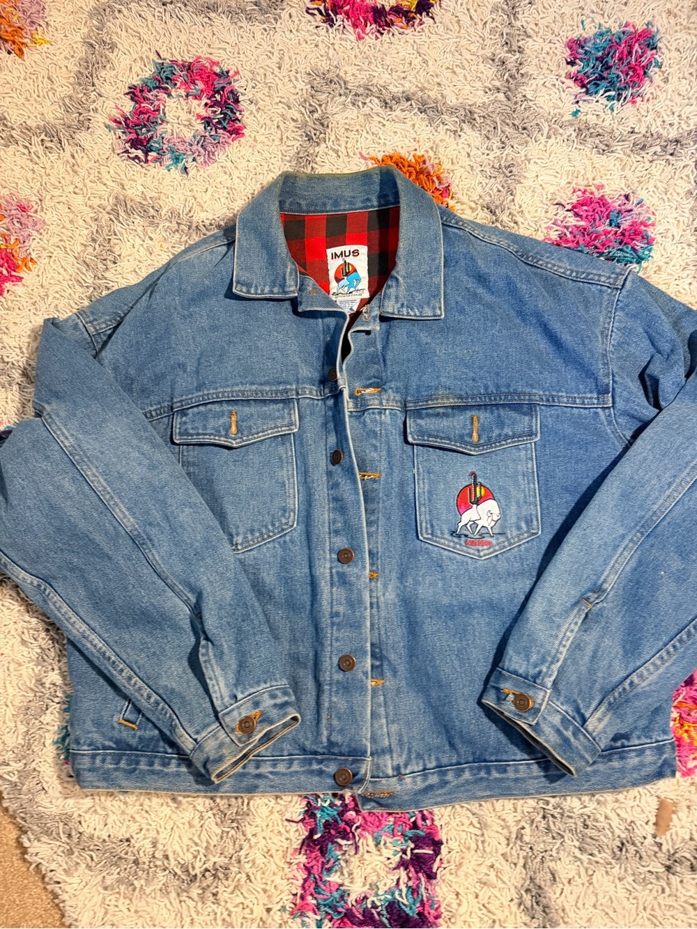 Vintage Men's 1990’s Light Blue Imus Denim Jacket, fleece lined